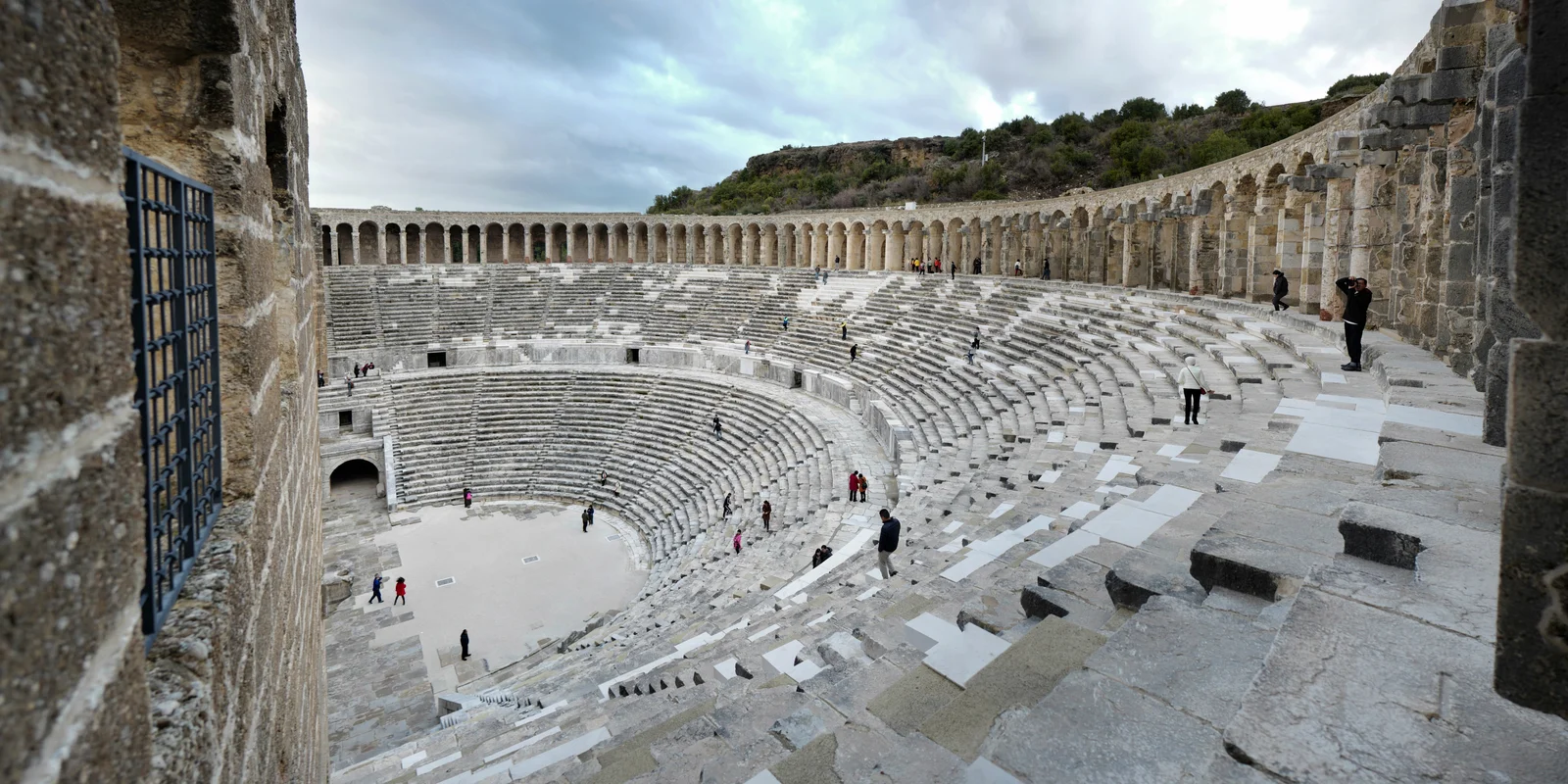 Interior and curved stone seating of Aspendos Roman Theatre near Serik