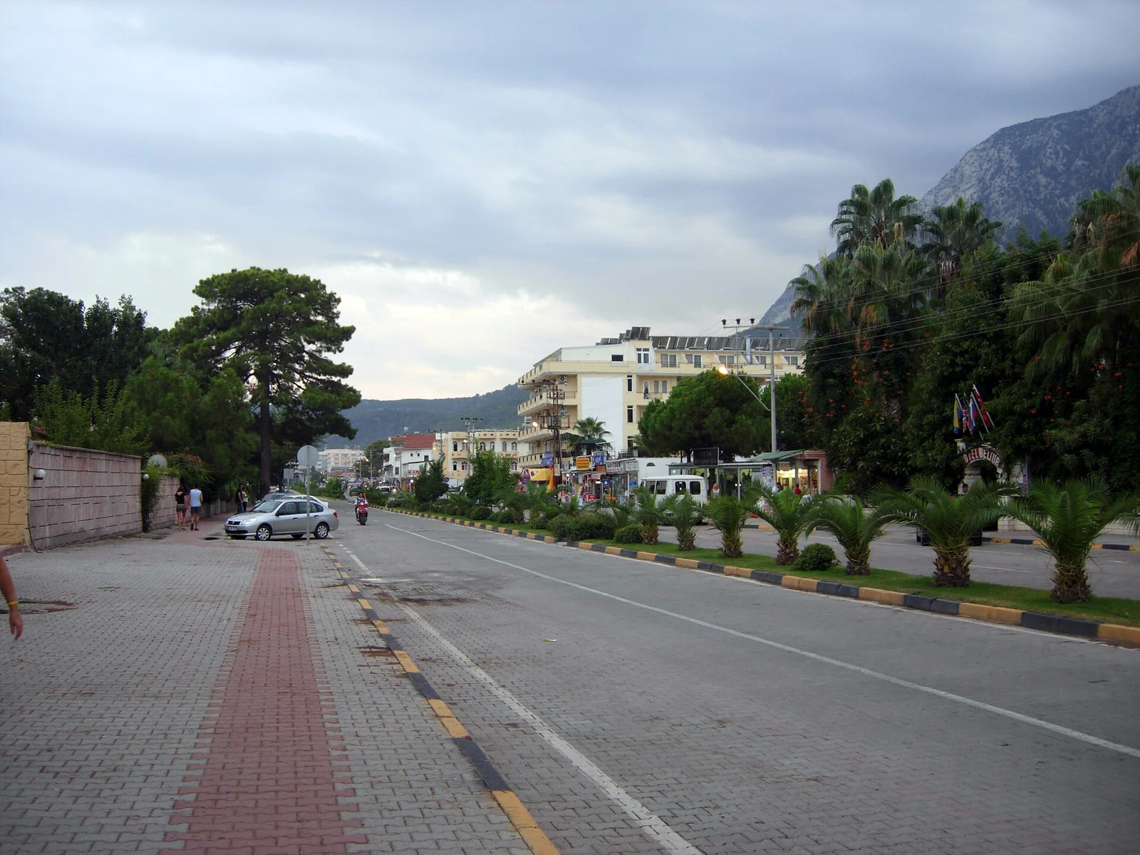 Beldibi town street beneath the Taurus Mountains
