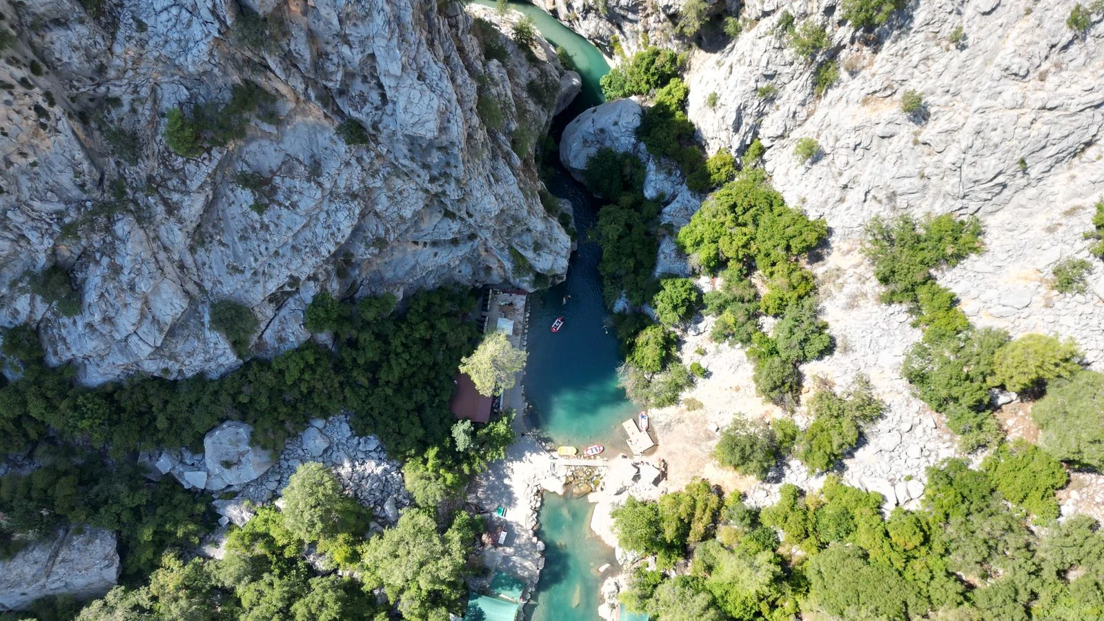 Aerial view of Göynük Canyon, river and forested mountains