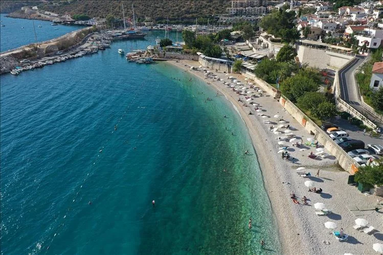 Kalkan harbour and public pebble beach