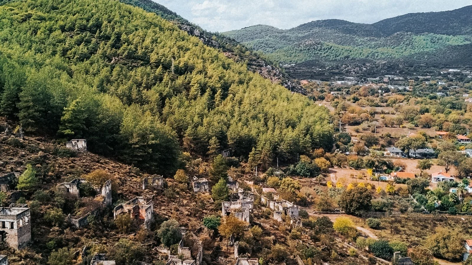 Aerial view of the abandoned stone village of Kayaköy