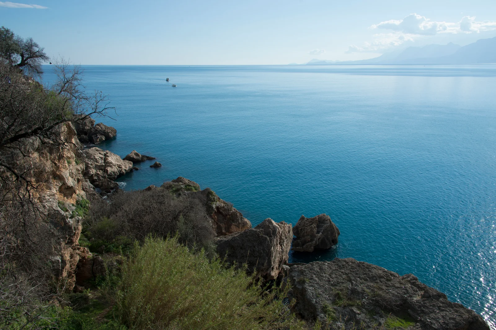 Mediterranean Sea and rocky cliffs seen from Falez Park in Antalya's Lara area