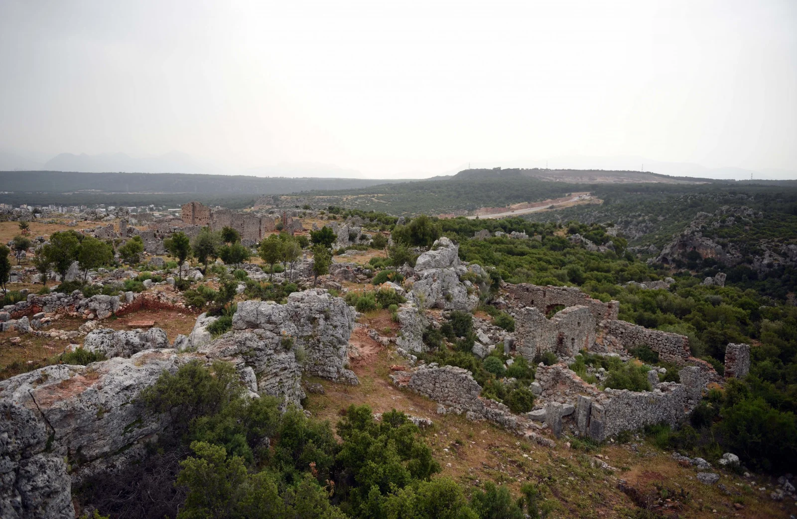 Ruins and wooded landscape of Lyrboton Kome ancient olive-oil settlement in Kepez