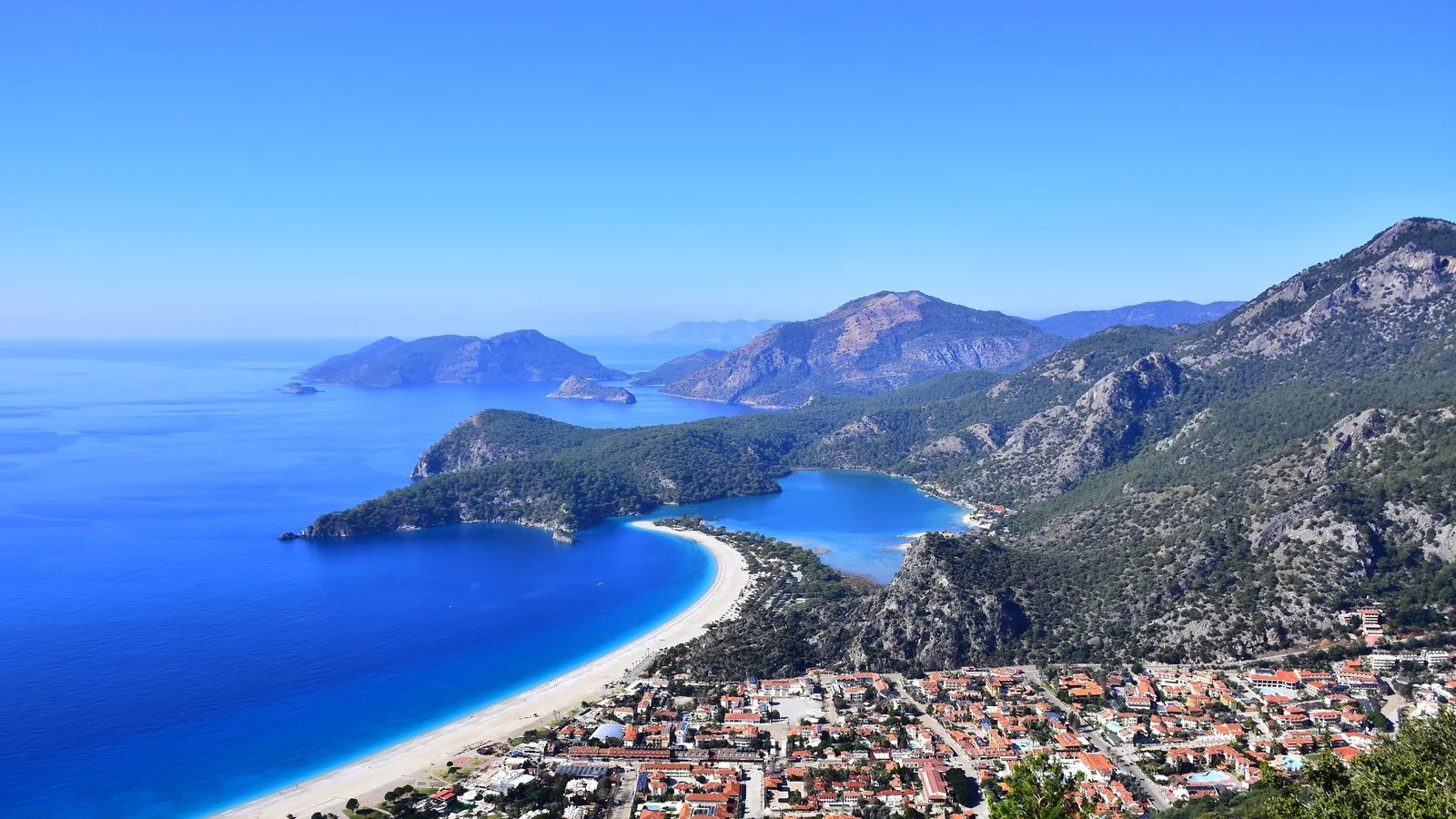 Aerial view of Ölüdeniz Blue Lagoon and surrounding mountains
