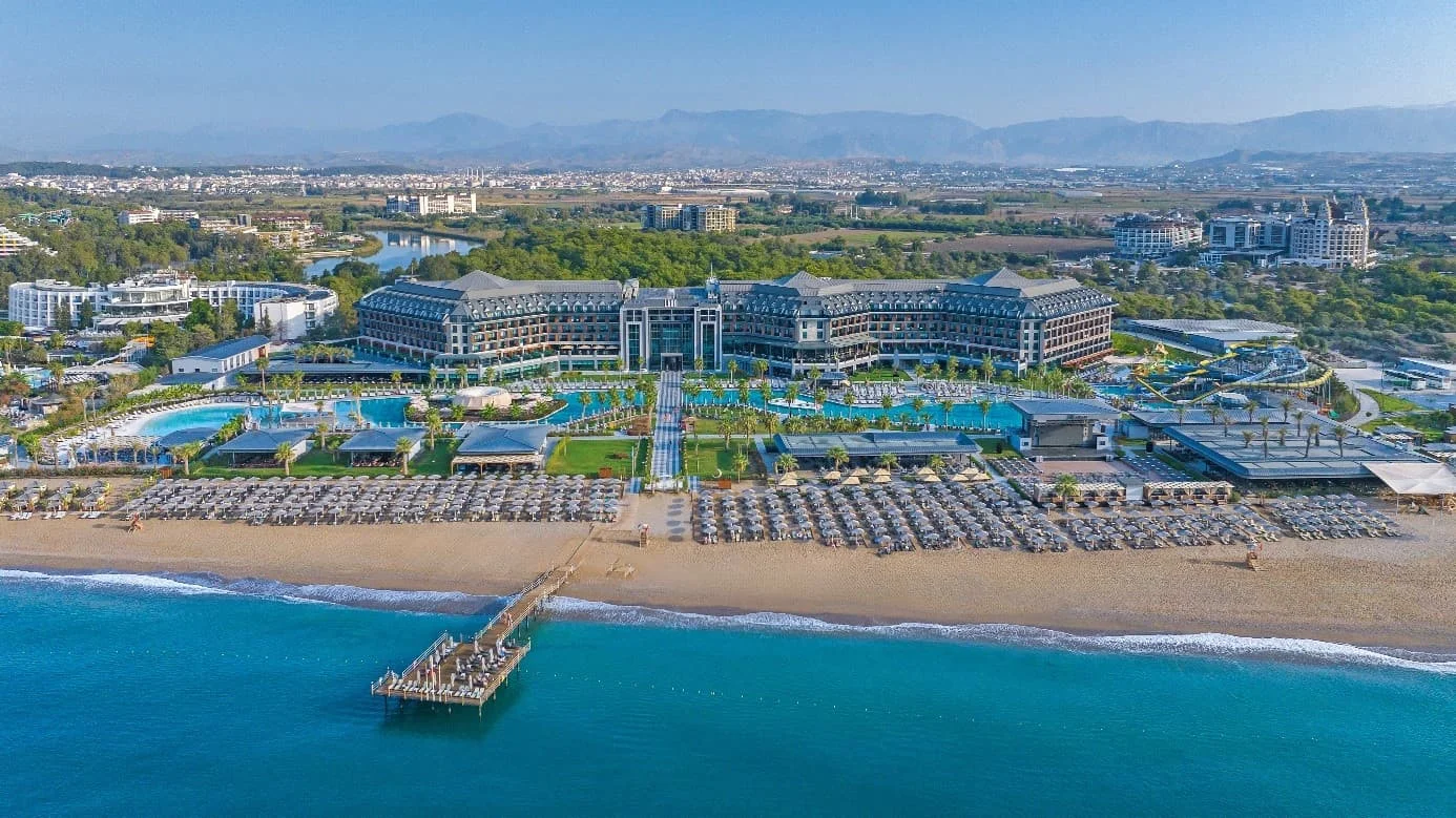 Aerial view of Lago Hotel and its Mediterranean beach in Titreyengöl