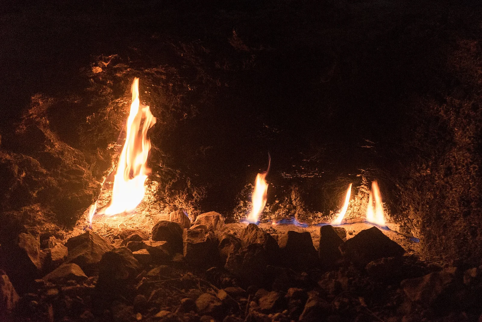 Natural gas flames burning from the rocks at Yanartaş near Çıralı
